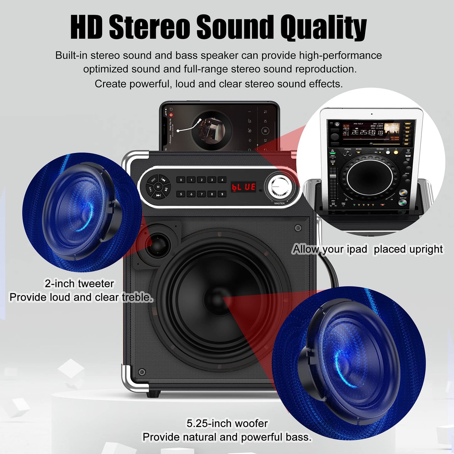 Jyx Karaoke Machine With Two Wireless Microphones, Portable Bluetooth Speaker With Bass/Treble Adjustment, Pa System With Remote