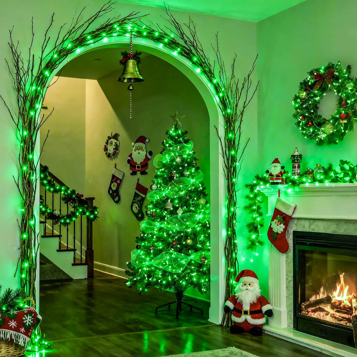 Jmexsuss 100 Led St Patricks Day Lights - 33Ft Plug-In Green Indoor/Outdoor Decor, 8 Modes, Clear Wire, Model Exs-S-0100