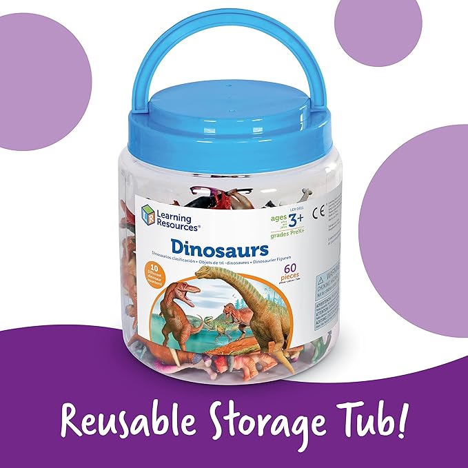 Learning Resources Dinosaur Counters - 60 Pieces, Ages 3+ Dinosaur Toys, Dinosaurs for Toddlers, Dinosaurs Action Figure Toys, Kids' Play Dinosaur and Prehistoric Creature Figures