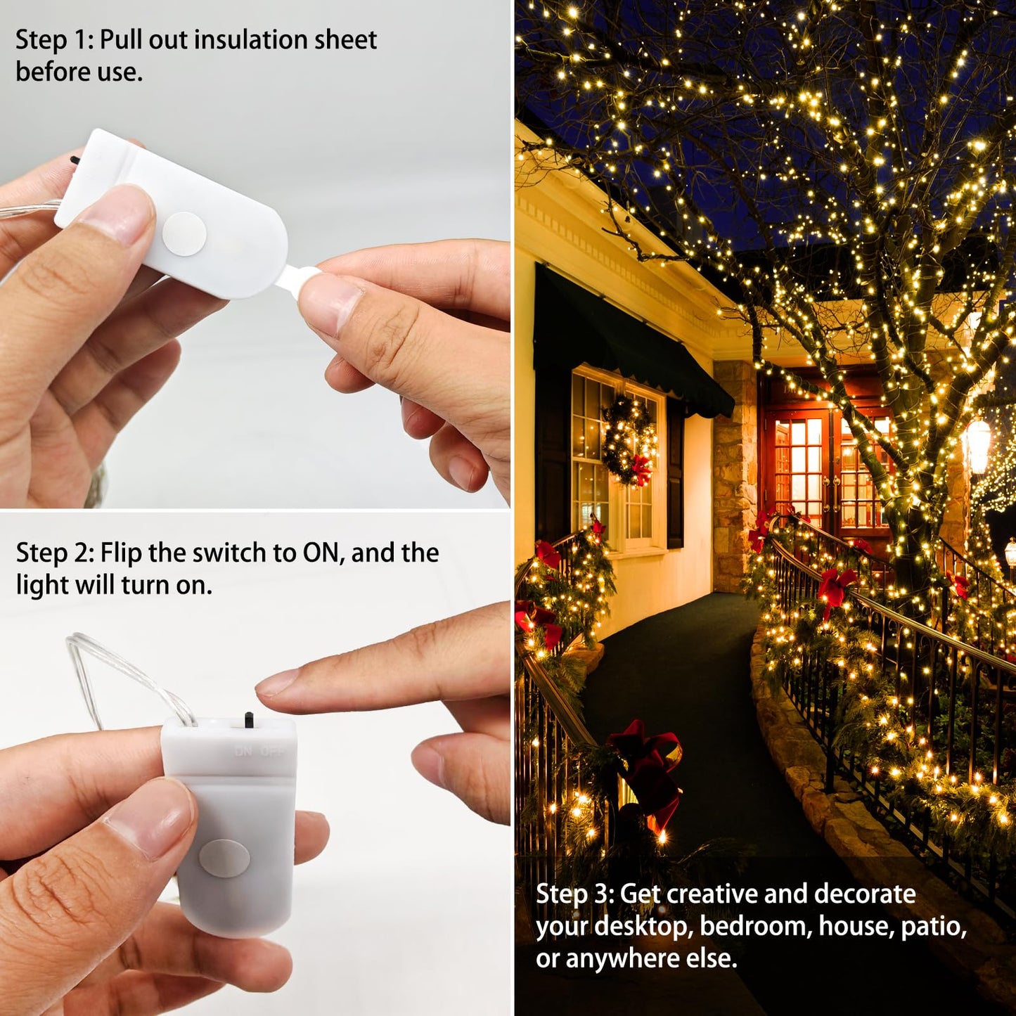 Vookry 30 Led Fairy Lights - 10Ft Mini Silver Wire String Lights, 8 Pack, Warm White For Diy Crafts, Weddings, And Christmas Decor