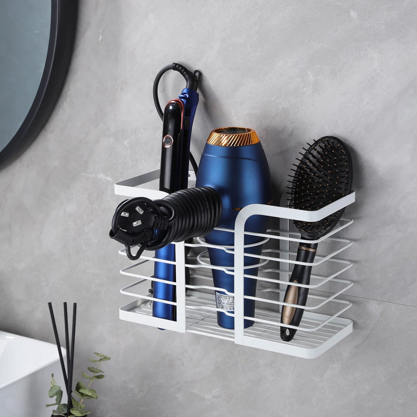 YIGII Hair Dryer Holder Adjustable Height - Hair Tool Organizer White Bathroom Organizer Hot Styling Tools Storage for Hair Drye