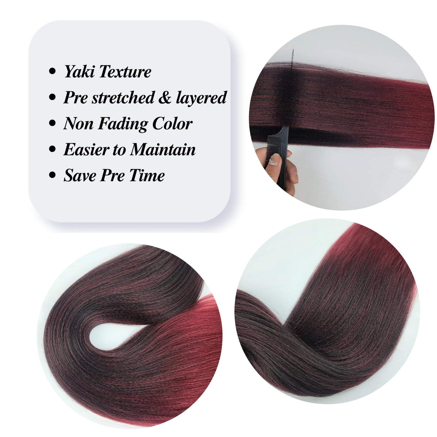 Burgundy Ombre Braiding Hair Pre stretched Synthetic Boho Braiding Hair for Boho Braids(30 inch, Packs of 5)