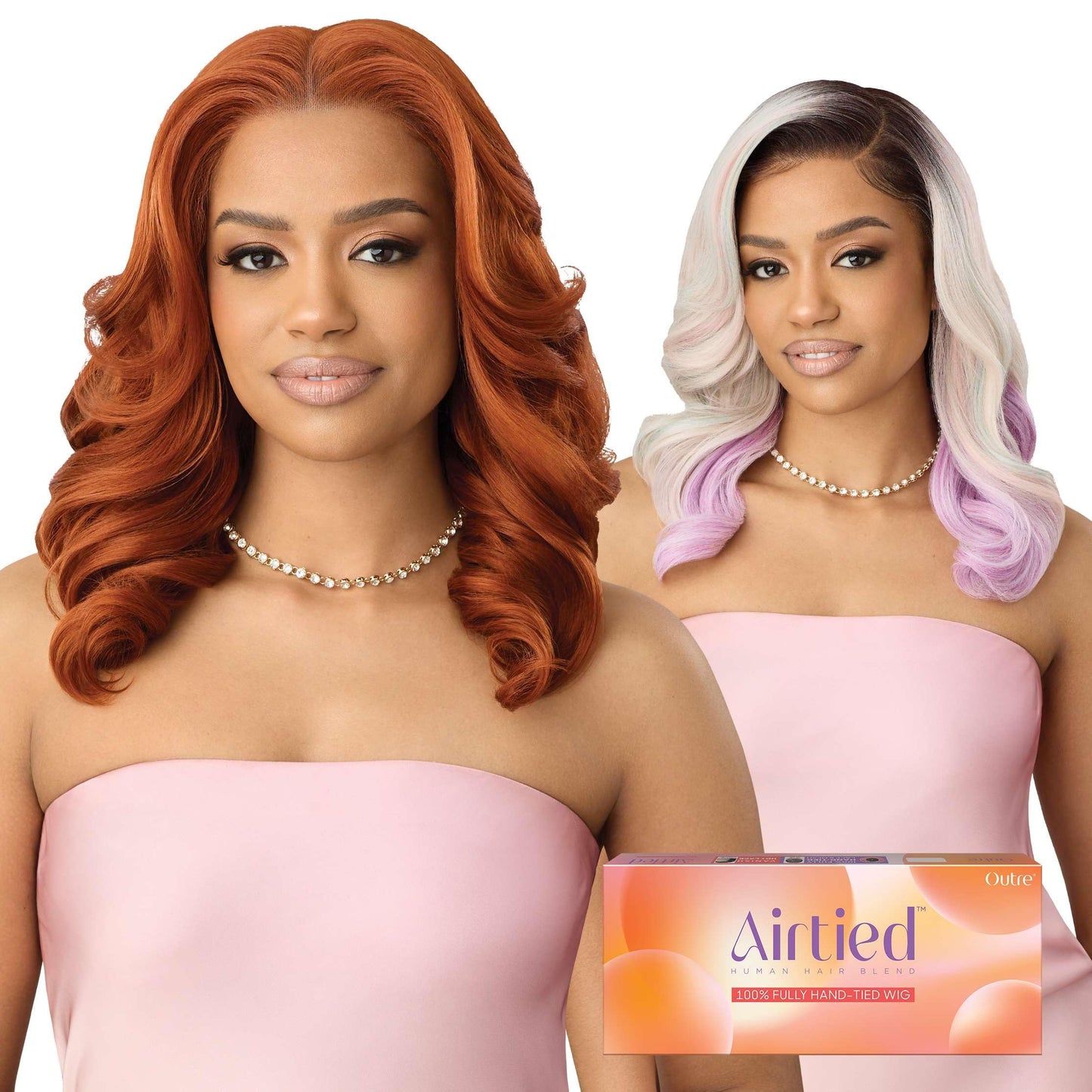 Outre Airtied 100% Fully Hand-Tied Wig - Human Hair Blend - Soft Curls 18    (DARK VIOLET)