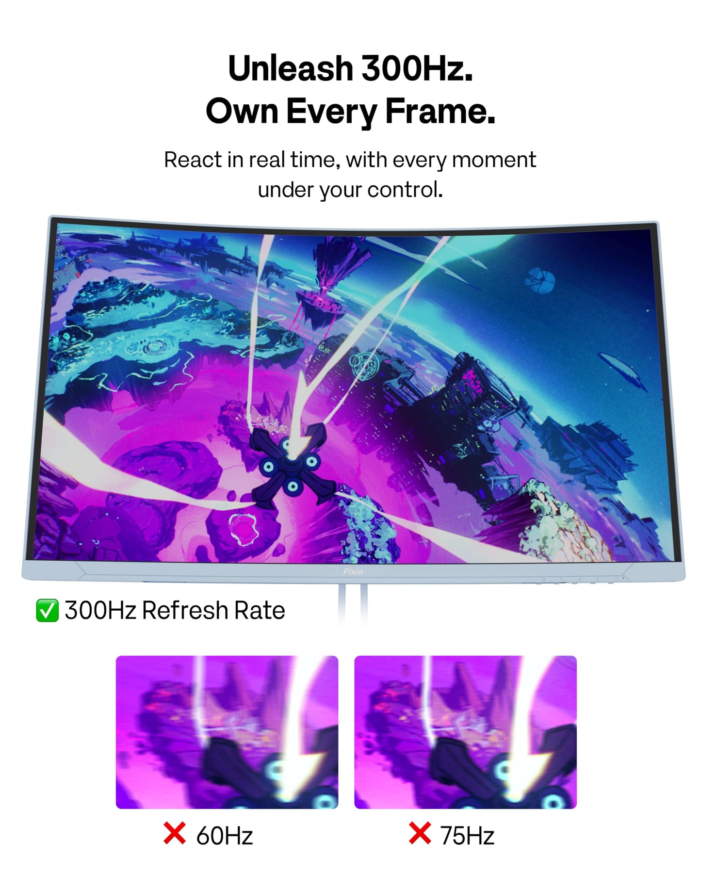 Pixio PXC279 Wave Blue 27 inch 300Hz Refresh Rate FHD 1080p Resolution 1650R Curved Fast VA Panel 1ms GTG Response Time Adaptive Sync HDR Curved Gaming Monitor