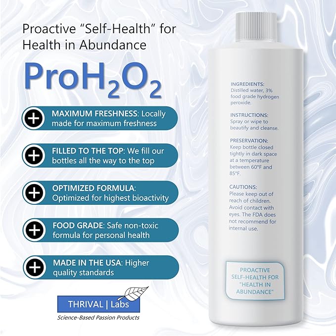 ProH2O2 3% Food Grade Hydrogen Peroxide – Natural Cleaner & Disinfectant – For Household Use – Ideal for Cleaning, Sanitizing & Gargle – 8 fl oz Spray & 32 fl oz Refill (Combo Pack)