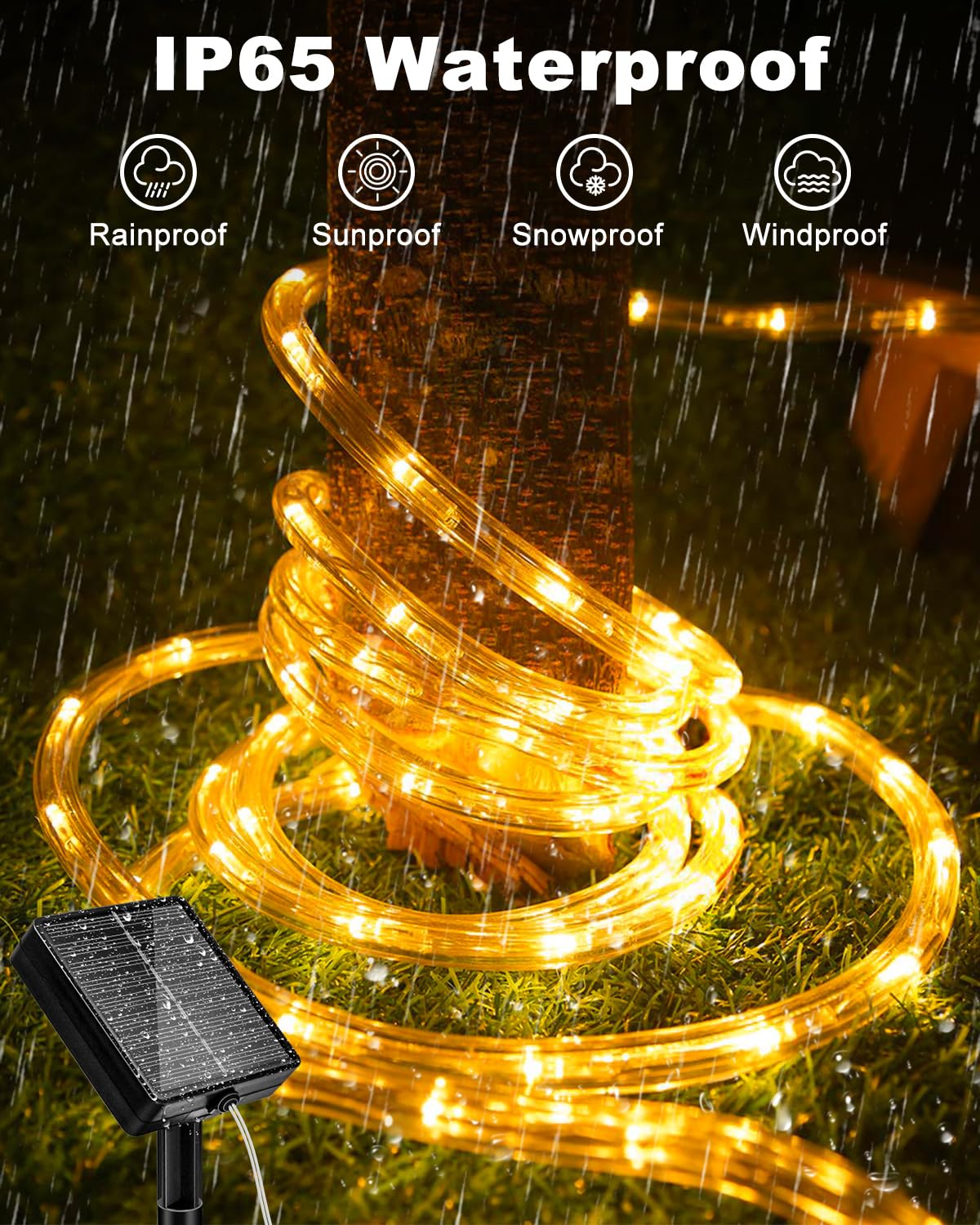 Btfarm 2 Pack Solar Rope Lights Outdoor  120Led 46Ft Solar String Lights Outside Waterproof  8 Lighting Modes Tree Tube Fairy Light Solar Powered For Garden Christmas Yard Party Decoration  Warm White