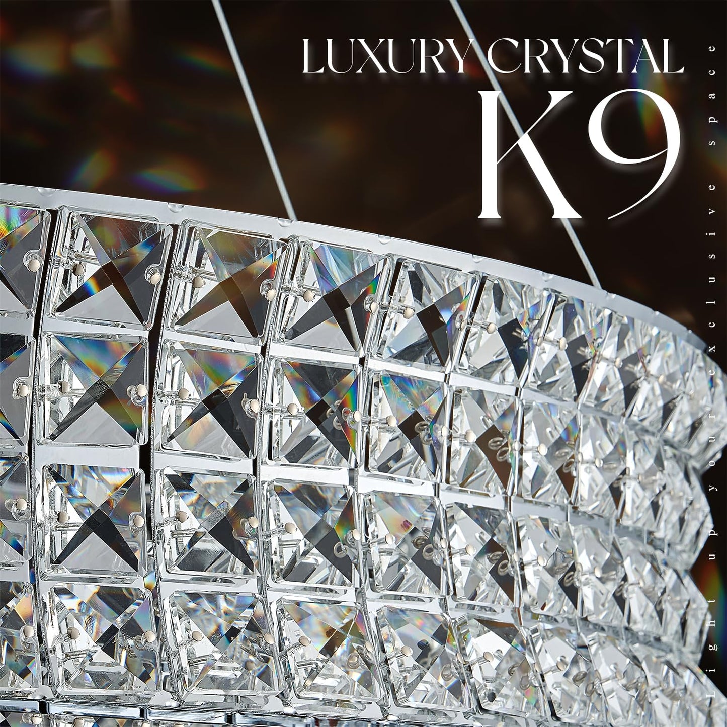 Poemoon LED Crystal Chandelier 2-Tier Dimmable Light Fixture 20in  Chrome Model 4003-500C for Dining Room Bedroom Kitchen