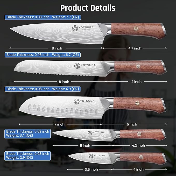 YOTSUBA 5PCS Kitchen Knives Set,Kitchen Knife Set,German High Carbon Stainless Steel Ultra Chef Knife Sets with Ergonomic Handle for Chopping Vegetable and Cooking