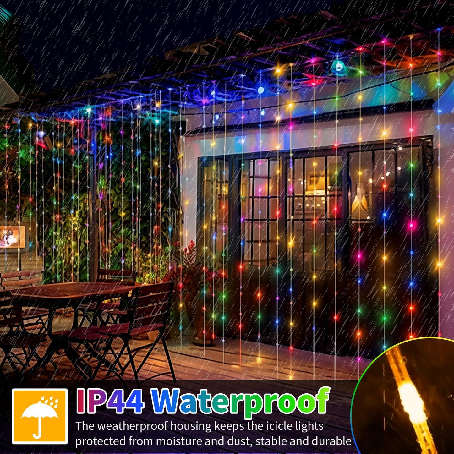 RCNDJE 300LED Battery Operated Curtain Lights, Waterproof Twinkle Fairy Lights, 10ft x 10ft, Multicolor