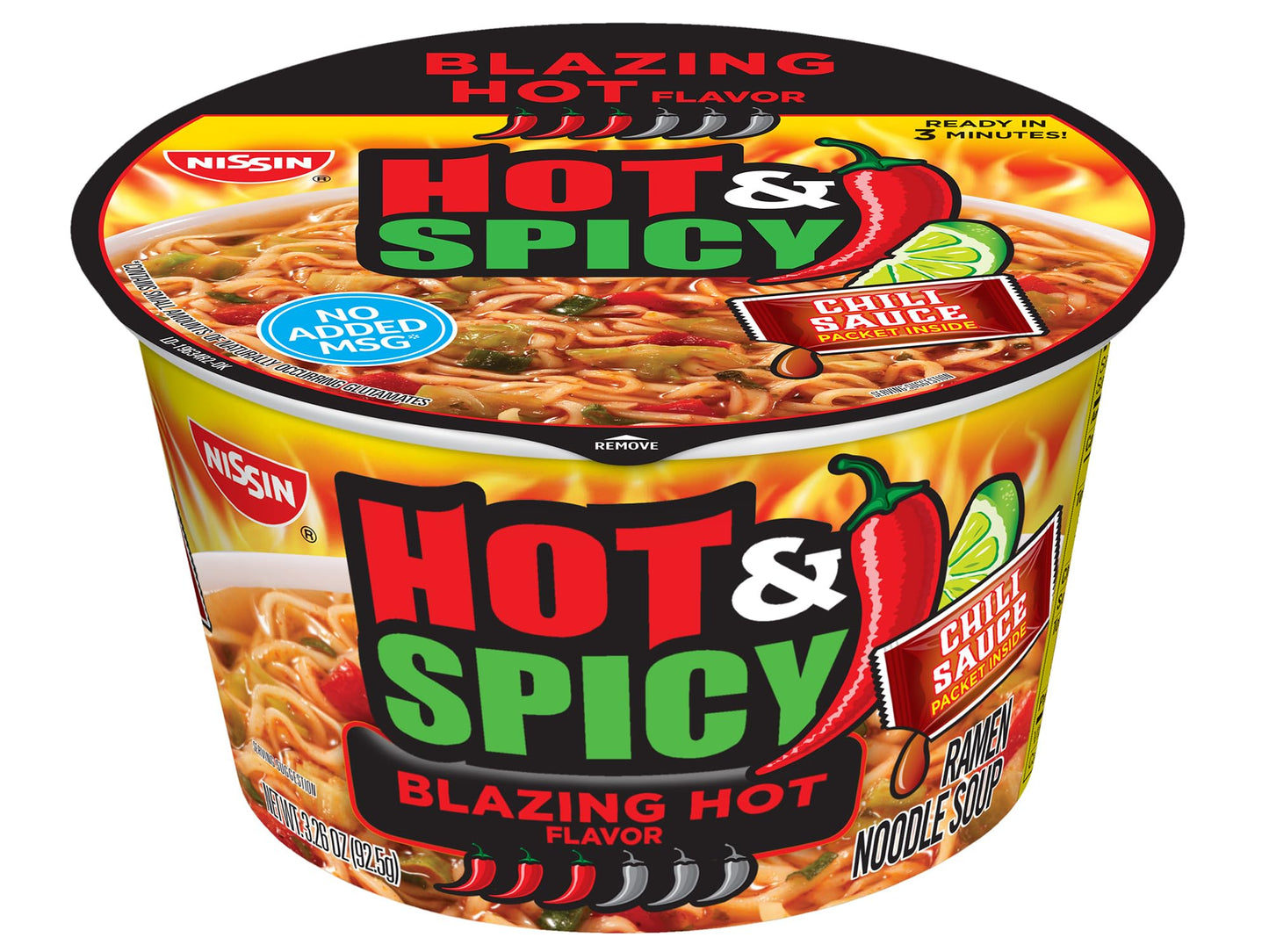 Nissin Hot & Spicy Ramen Noodle Soup, Blazing Hot, 3.32 Ounce (Pack Of 6)