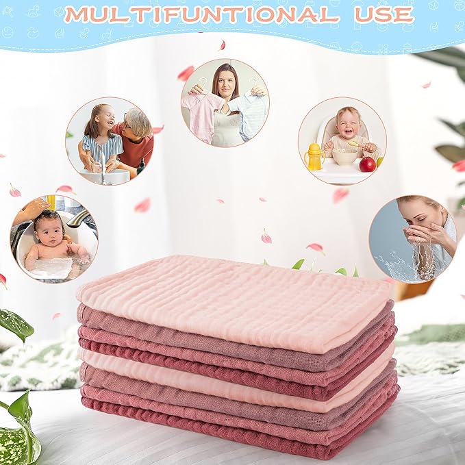 Buryeah Muslin 20 Pcs Burp Cloths Large 20" x 10" 100% Cotton 6 Layers Ultra Absorbent and Soft Hand Washcloths for Baby Drool and Messes Gentle Burp Cloth for Boys & Girls(Retro Colors)
