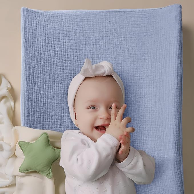Bearmoss Changing Pad Cover, 2 Pack Muslin [100% Cotton] Diaper Changing Table Covers, 32'' x 16'' Soft Breathable Changing Pad Sheets for Unisex Baby Girls and Boys with Strap Holes (Mint Gum)