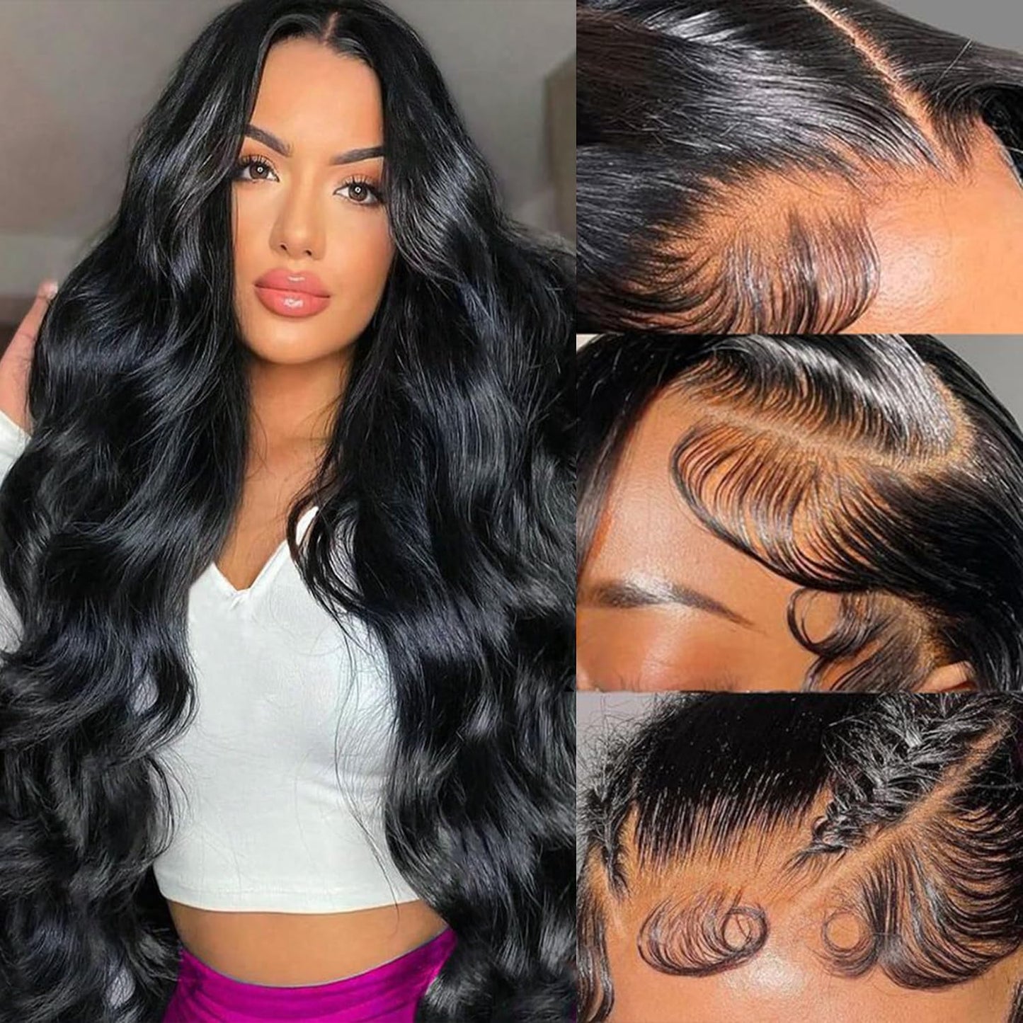 Mihugass Body Wave 13x6 Lace Front Wigs Human Hair For Women 250% Density Jet Black Lace Frontal Wigs 280g HD Transparent Gluele