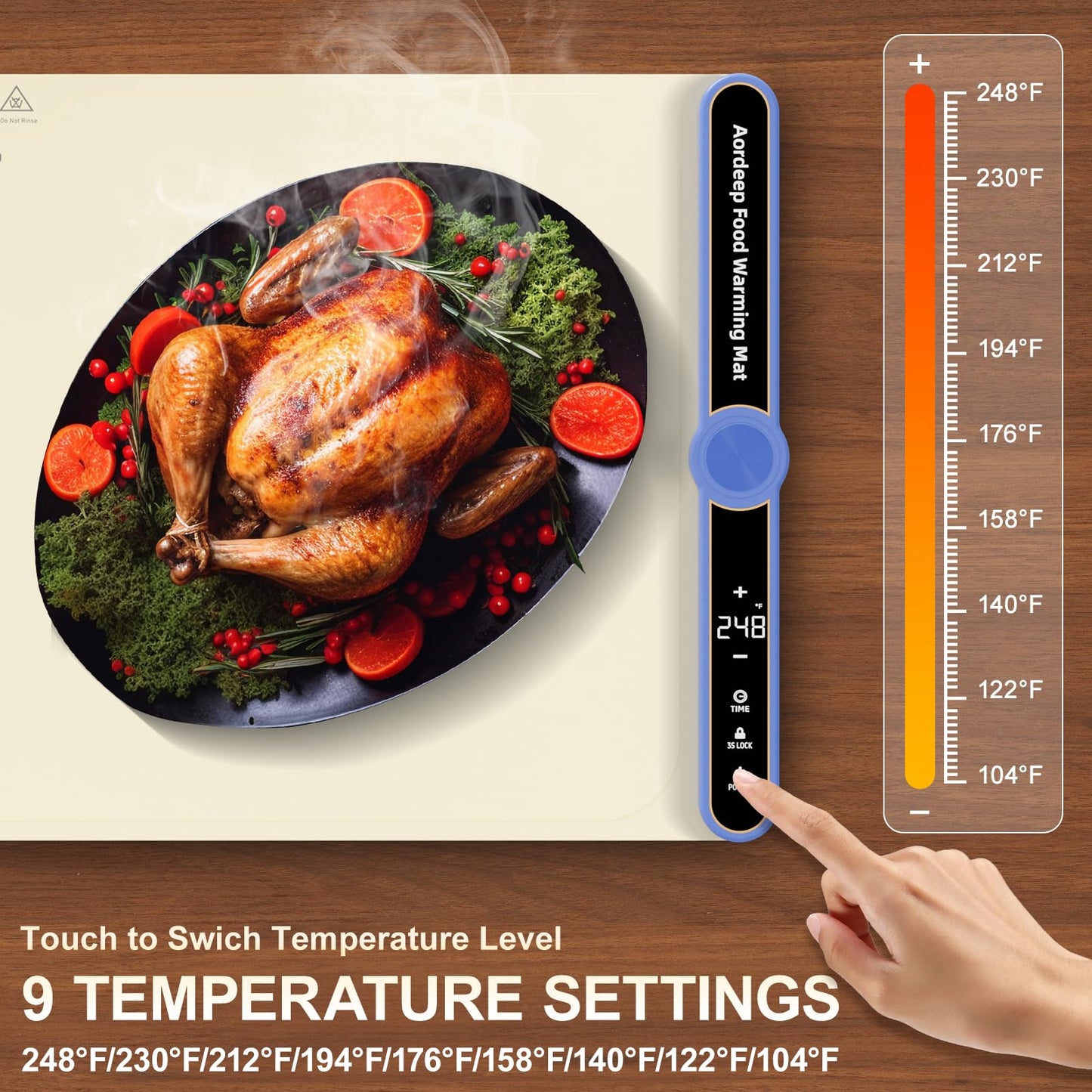 Silicone Food Warmers for Parties Buffet XL:32''X15'' Extra Large Warming Mat for Food 450W Max 248°F Portable Rolled-up Even Heating in 8S 9-Level Temp Auto Power Off-Beige