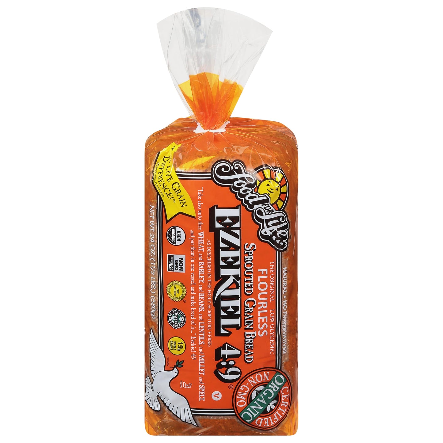 Food For Life Flourless Sprouted Grain Bread, Whole Grain, 24 oz (Frozen)