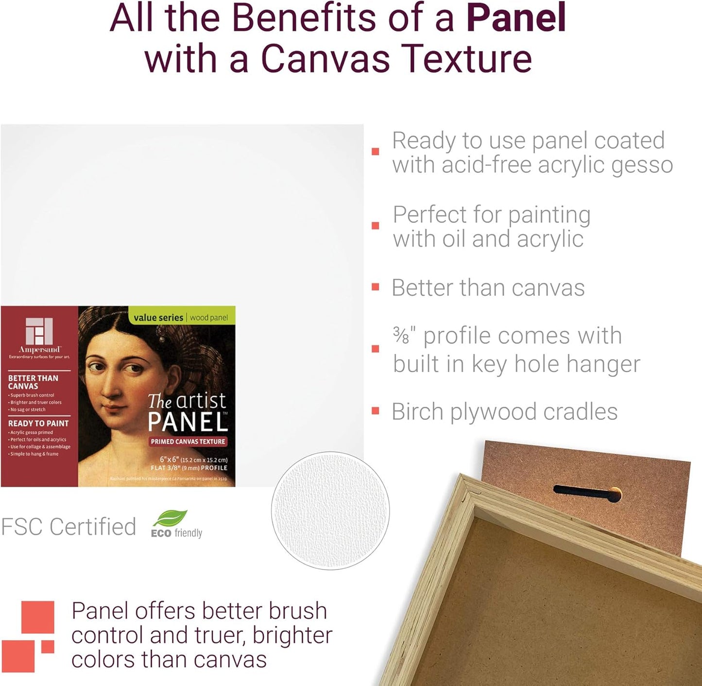 Ampersand Art Supply Wood Gesso Art Painting Panel: Canvas Texture, 1.5 Inch Cradle, 4" x 4"