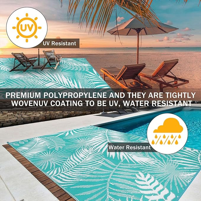 HiiARug Outdoor Rugs 9x12 for Patios Clearance Large Outdoor Rug, Outdoor Plastic Straw Rug RV Camping Rug Large Outdoor Mat for RV, Patio, Backyard, Deck, Picnic, Beach, Trailer, Camping
