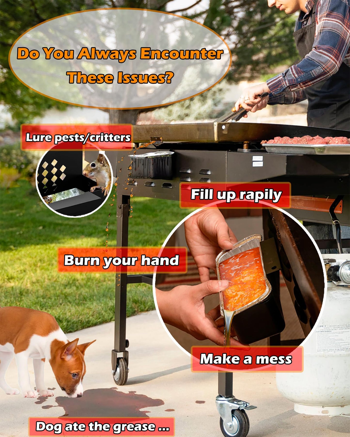 Magnetic Rear Grease Drainage Funnel for Blackstone, Griddle Grease Catcher for Blackstone, 0.6 Gal Bucket W/Lid, 10 Aluminum Drip Liners, 304 Stainless Movable Grease Gate, Blackstone Accessory