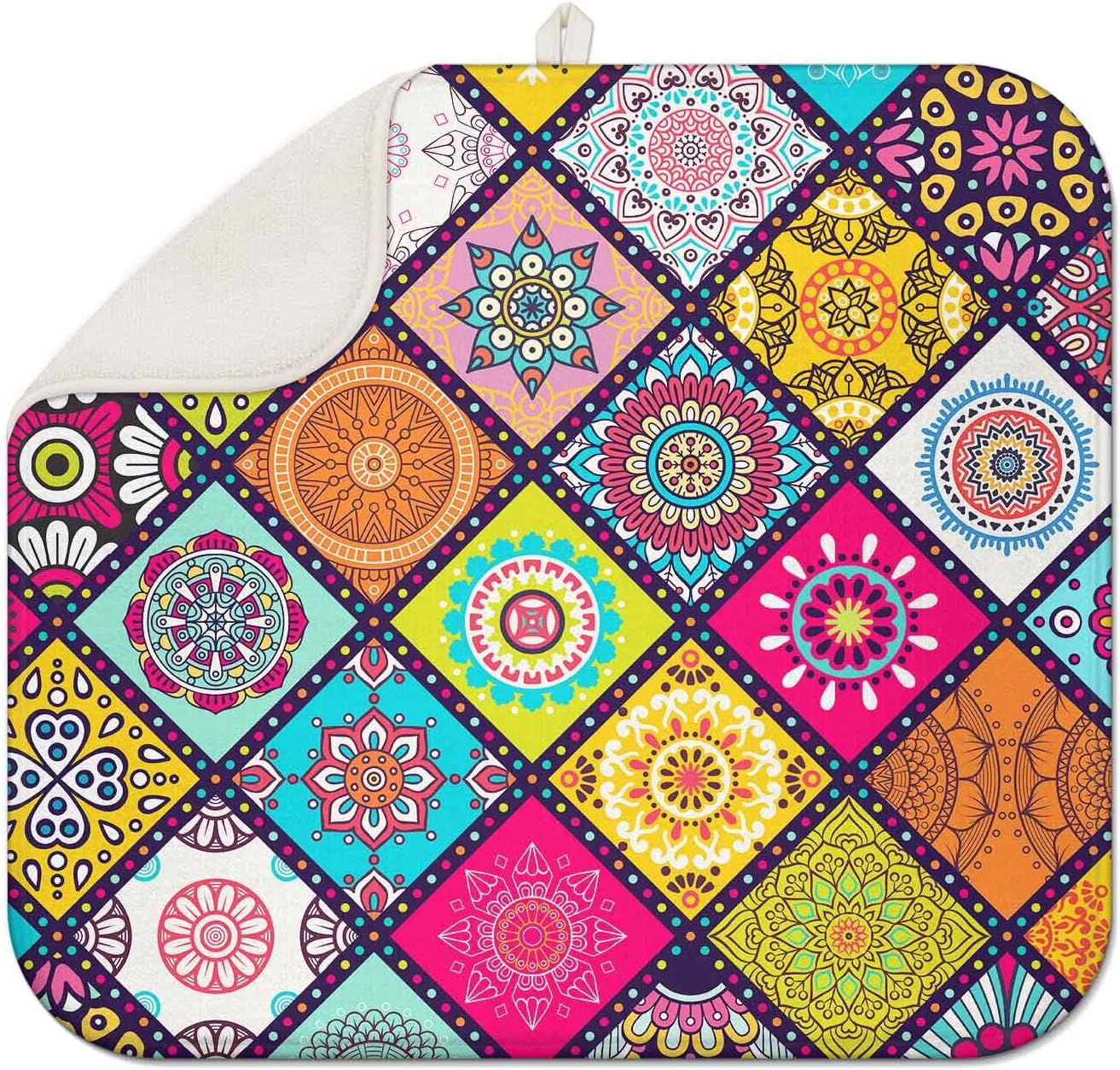 Plaid Floral Large Dish Drying Mats, Reversible Boho Dish Drying Pads for Kitchen Counter Foldable and Stored in a Drawer,18"x24" Extra Large Draining Mat Protect for Kitchen,Bar Counter,Coffee Make