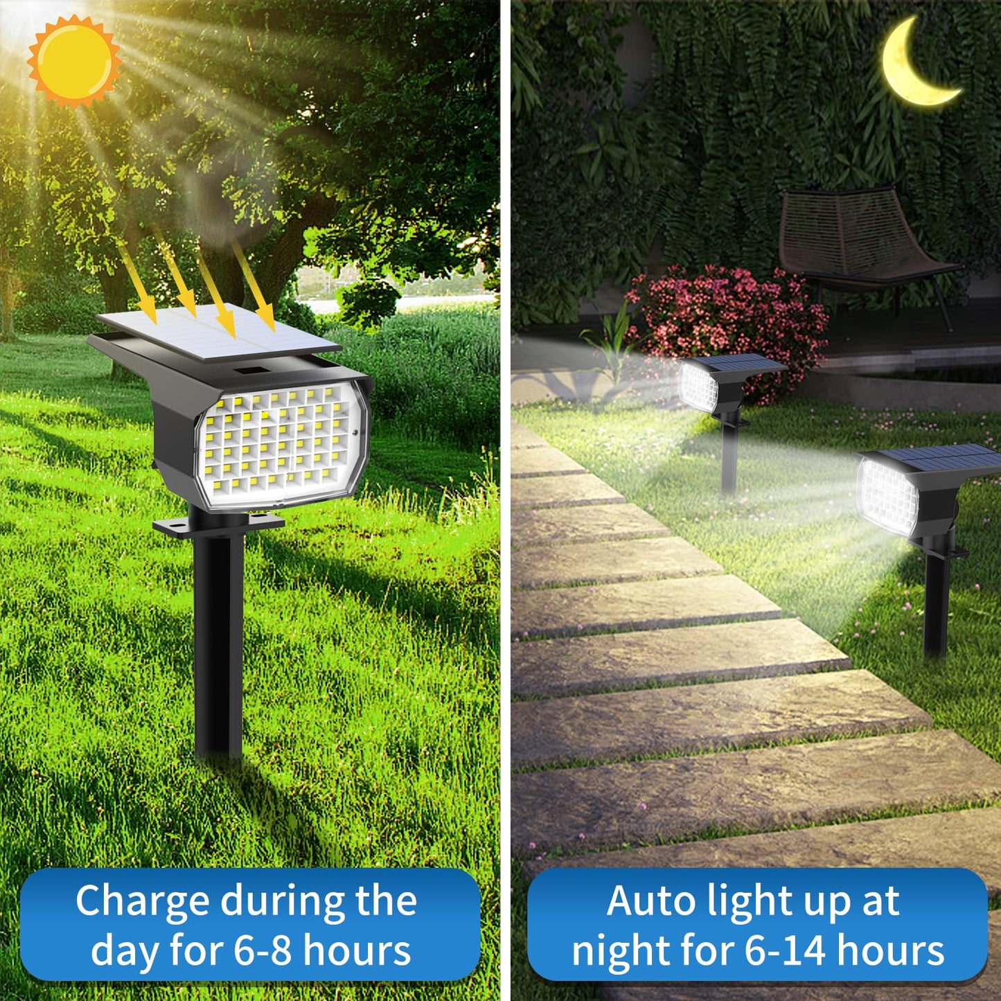 Tadyreal Solar Spot Lights Outdoor 6 Pack, [46 LED/3 Modes] Solar Landscape Spotlights Waterproof, 2-in-1 Auto On/Off Solar Powered Lights for Outside Yard Garden Wall Pathway(Cool White)