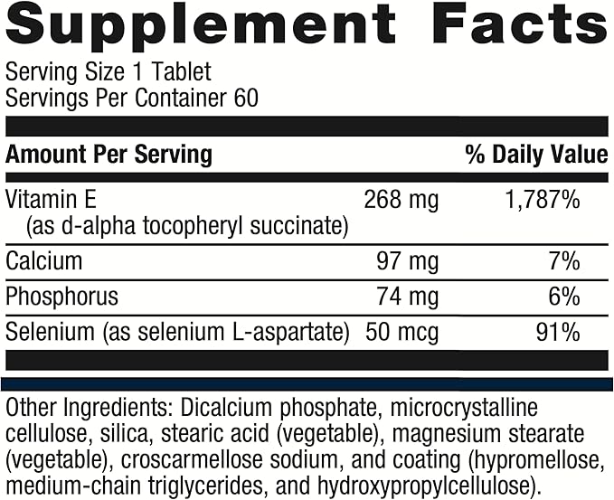 Metagenics E-400 Selenium - Antioxidant & VIT E Support* - Non-GMO, Gluten-Free, Vegetarian - Contains 50 mcg Selenium, 268 mg Vitamin E & 97 mg Calcium - 60 Tablets
