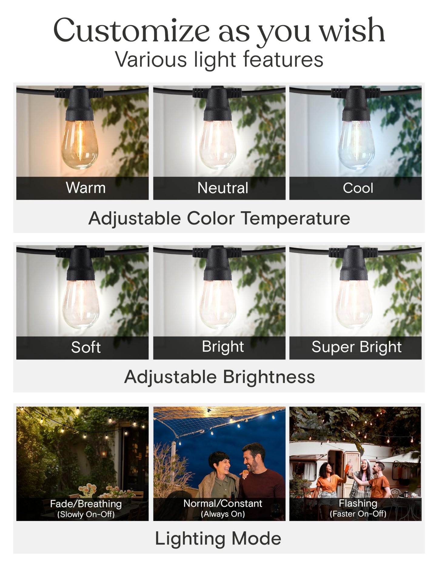 Brightech 104 (52X2) Ft Ambience Pro Solar Powered Outdoor Led String Lights - Waterproof Remote Control Lights - 48 Bulbs  7W Solar Powered Color Changing White Light For Camping  Patio  Garden