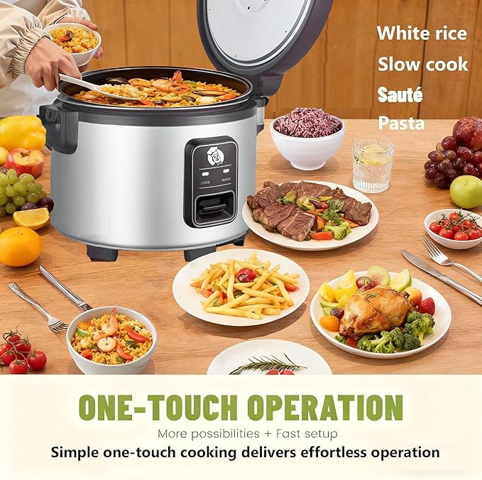 15L Large Capacity Commercial Rice Cooker & Food Warmer 84 cups cooked / 32 cups uncooked Stainless Steel rice Electiric Rice Cooker | One Touch | Automatic Warm with Non-Stick Inner pot