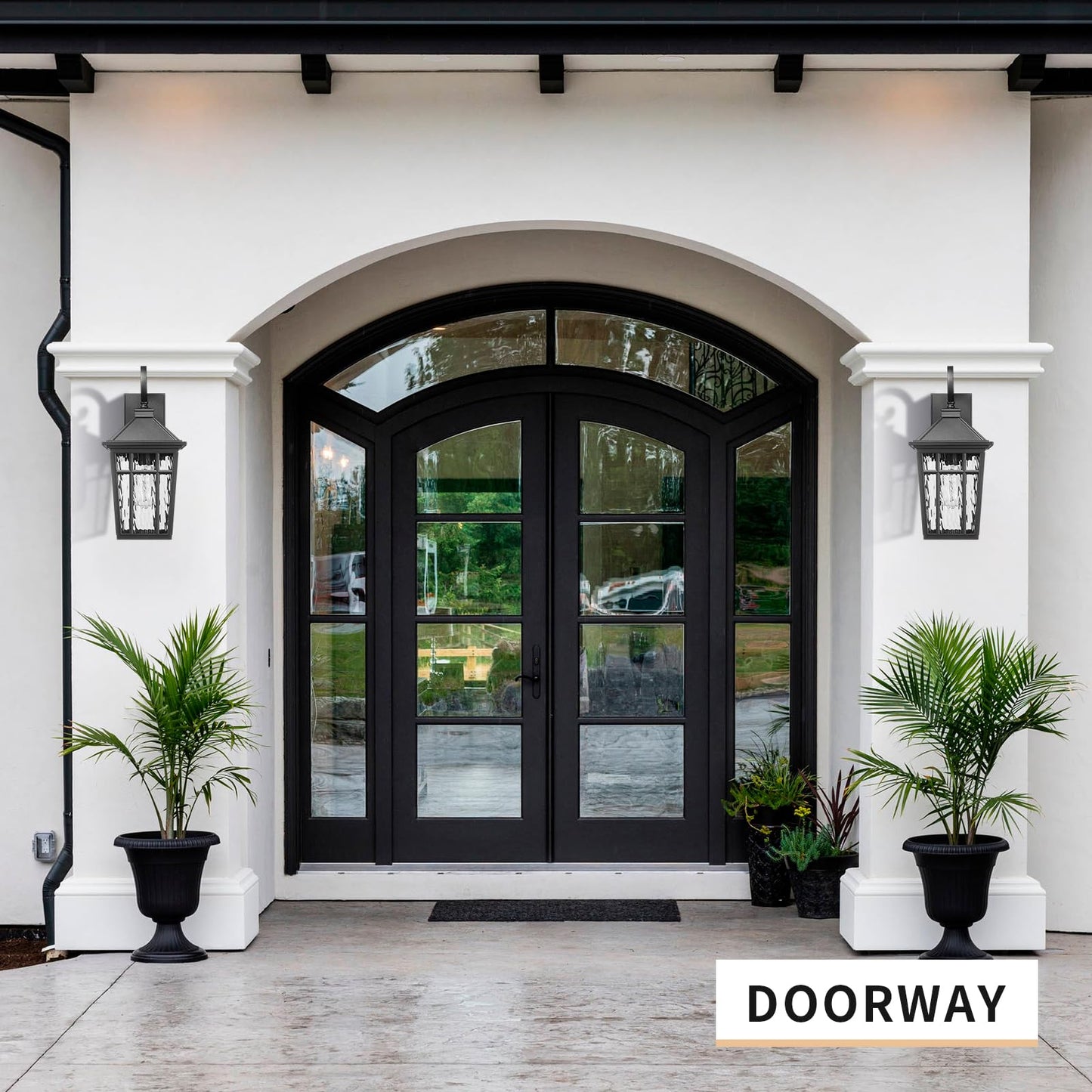 Darkaway 2Pcs Large Outdoor Wall Lights For House  18Inch Exterior Lighting Fixtures Wall Mount Outdoor Porch Lights Black Outside Sconce Lights With Water Ripple Glass For Patio Garage Hallway