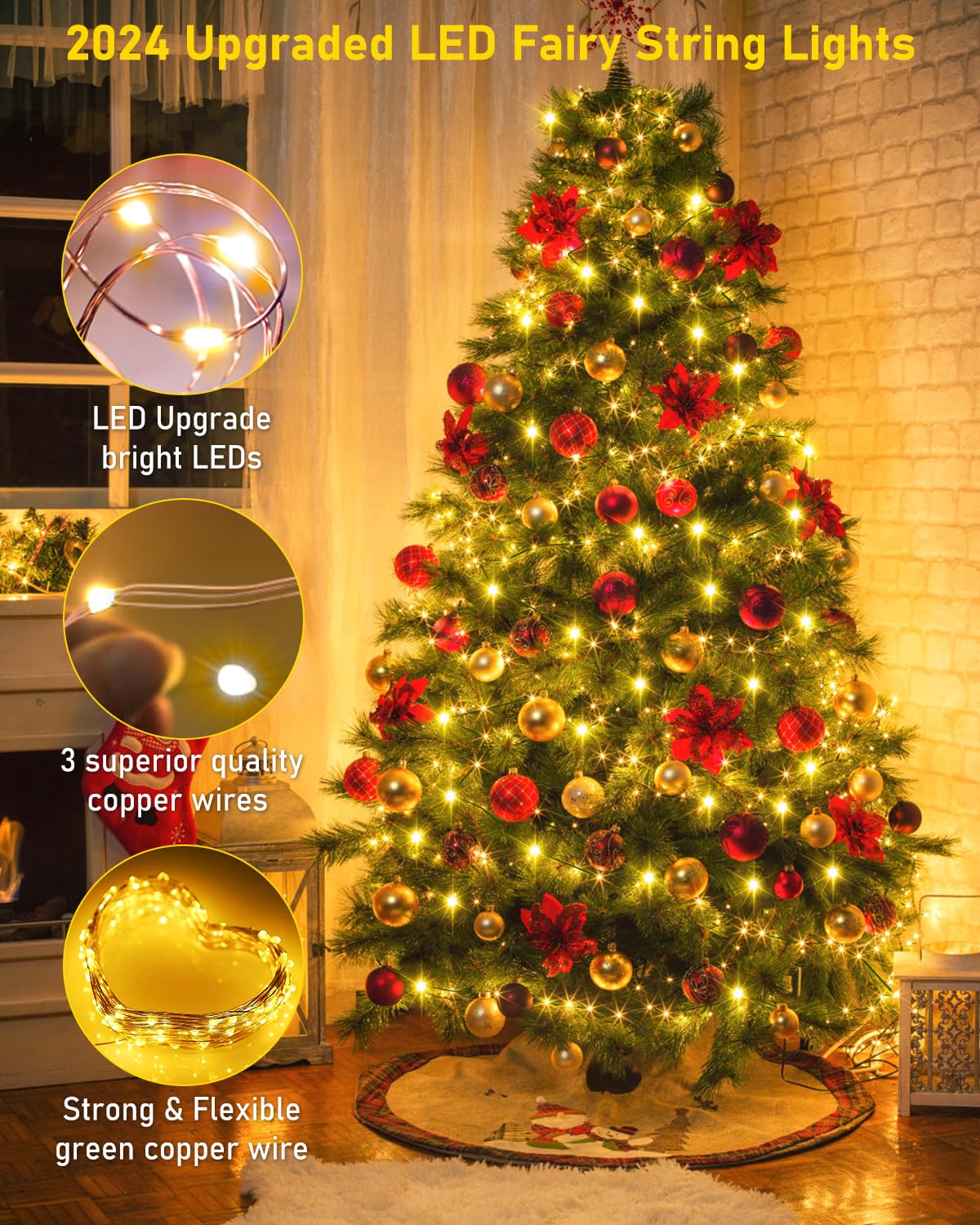 KNONEW 100FT Outdoor Christmas Fairy Lights, 300 LED, Waterproof, Warm White, Model 68KN-168LIG-NIU