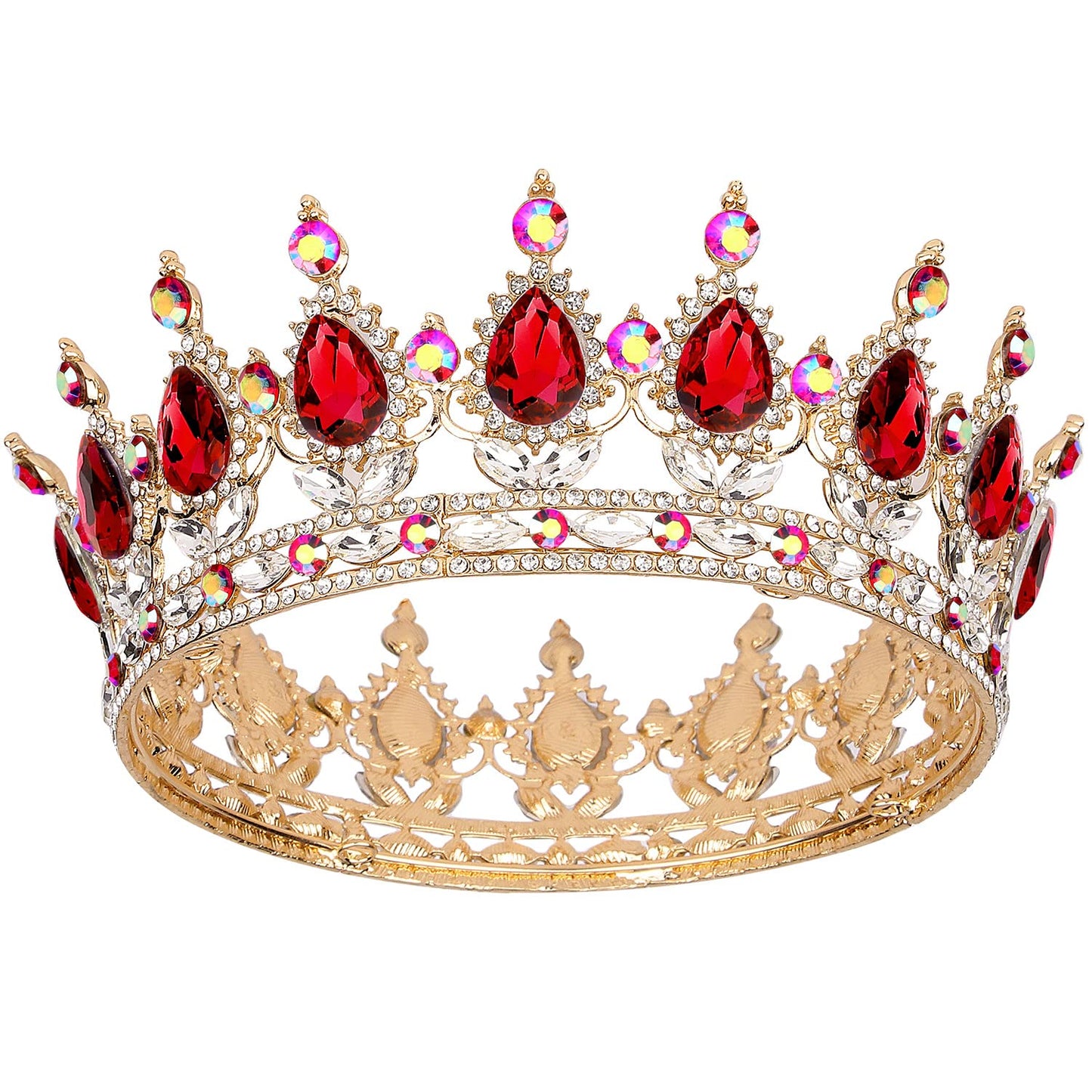 COCIDE Gold Crown for Women Red Crystal Wedding Tiara and Crowns for Girls Rhinestones Queen Headband Princess Gem Hair Accessor
