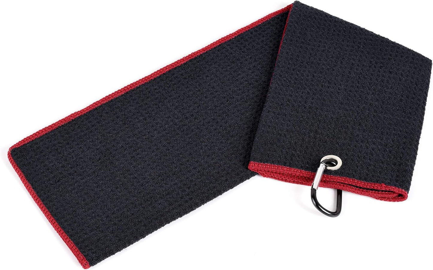 Mile High Life Microfiber Waffle Pattern Golf Towel | Club Groove Cleaner Brush | Foldable Divot Tool with Magnetic Ball Marker (Black w/red Towel/Brush/Bone Divot)