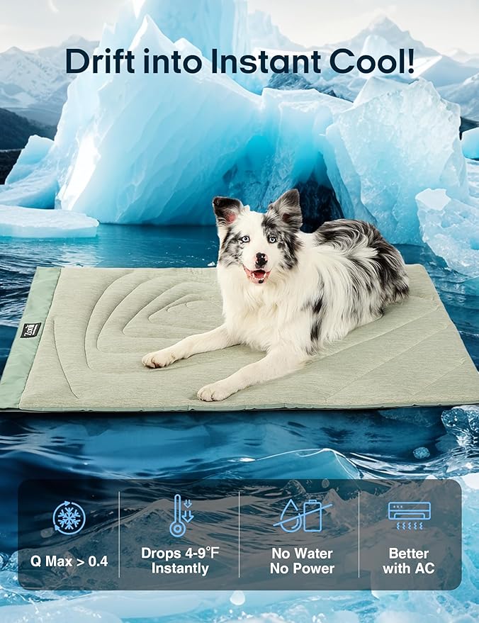 ZonLi Dog Cooling Mat, 40" x 27"Medium, Waterproof Cooling Pad for Dogs & Cats, Portable & Durable Pet Mat for Crate, Trunk, Camping, Outdoors, Machine Washable, Ice Green