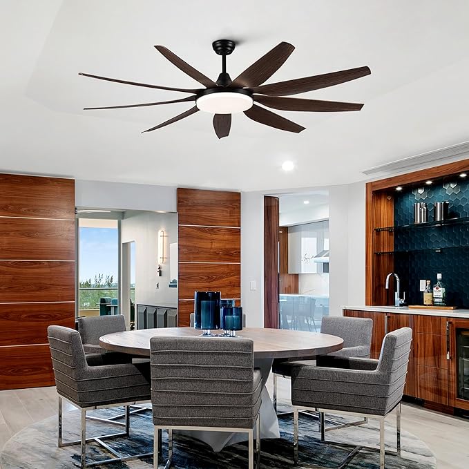 NicBex Ceiling Fan 71 Inch Indoor Modern Ceiling Fans with Integrated LED Light and Remote Control Double Finish Ceiling Fan with 9 Wood Blades for Living Room, Bedroom, Antique Brown