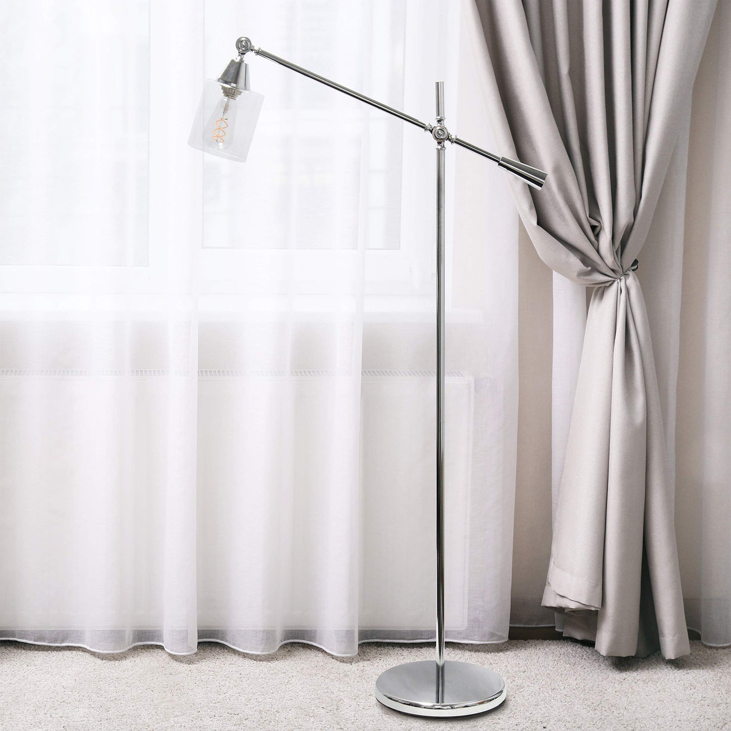 Elegant Designs LF1030-CHR Chrome Floor Lamp with Glass Shade, 30inL x 11inW x 56inH, Metal Construction