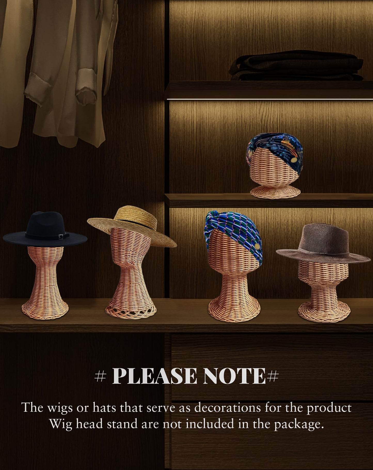 CHADWICK Mannequin Head Stand, Rattan Wig Stand, Hat & Wig Display Holder, Handmade Wicker Wig Head Stand, Vine Woven Hat Stand,