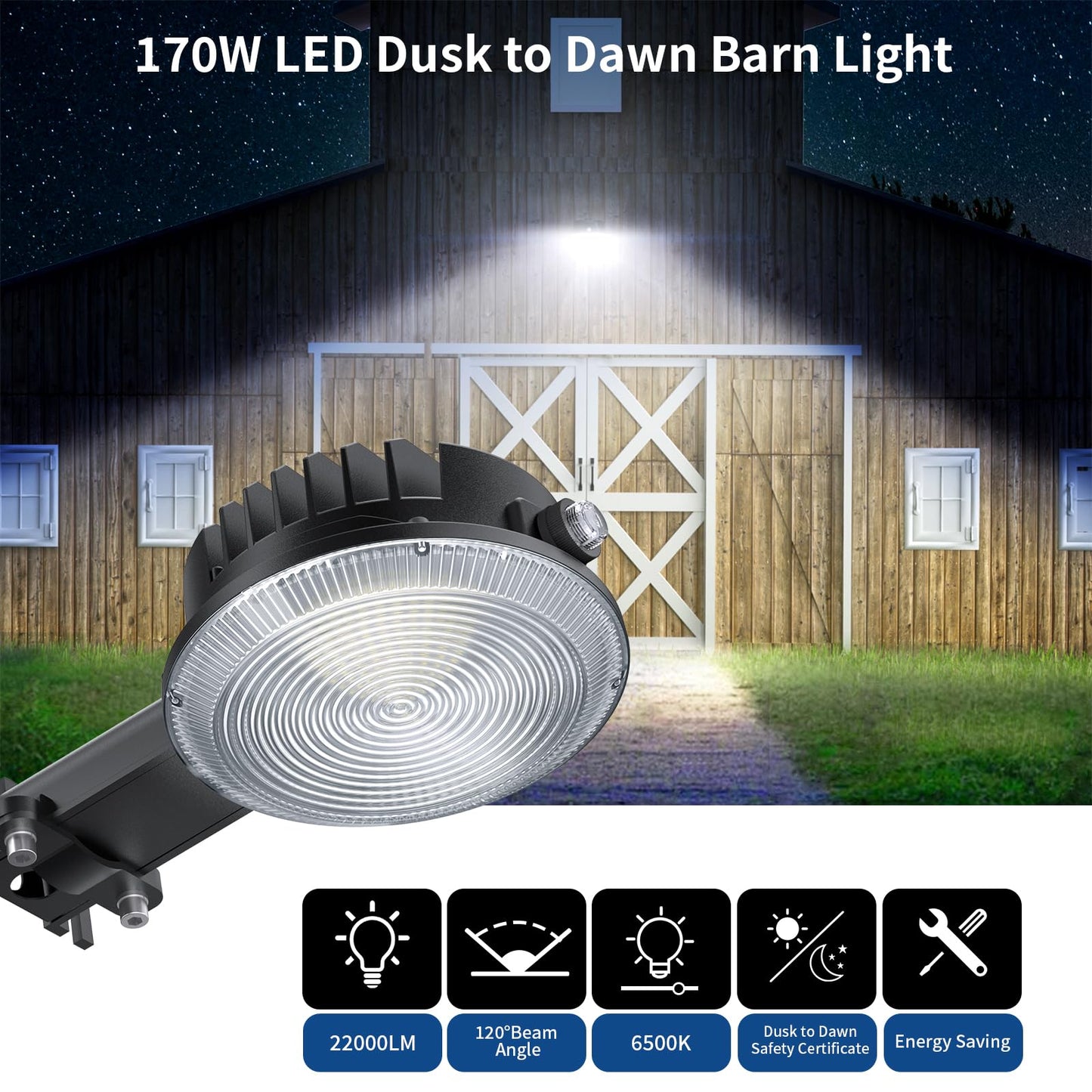 Olafus 170W Led Barn Light  Dusk To Dawn Outdoor Lighting With Photocell  22000Lm Brightness Area Street Outdoor Lights Fixture  Ip65 Waterproof 6500K Daylight Exterior Security Flood Lights