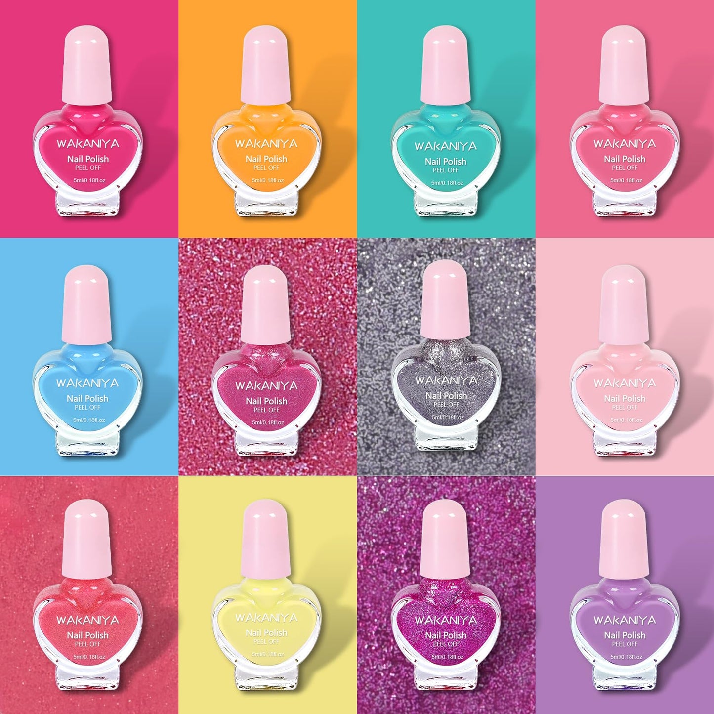 Kids Nail Polish Set - Non Toxic, Quick Dry Peel Off Girls Nail Polish 12 Colors with Glitter Stickers and PVC Organizer Bag