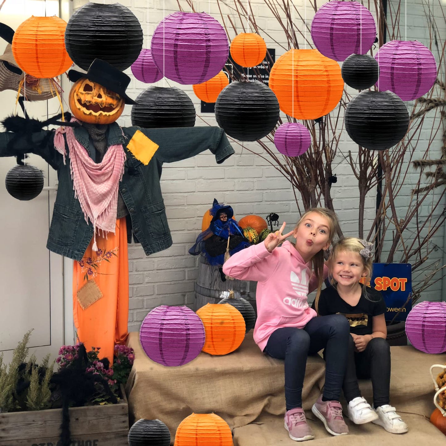 Adlkgg Paper Lanterns - 21Pcs Orange, Purple & Black Round Hanging Decorations For Graduation, Halloween, Thanksgiving, Birthday Parties