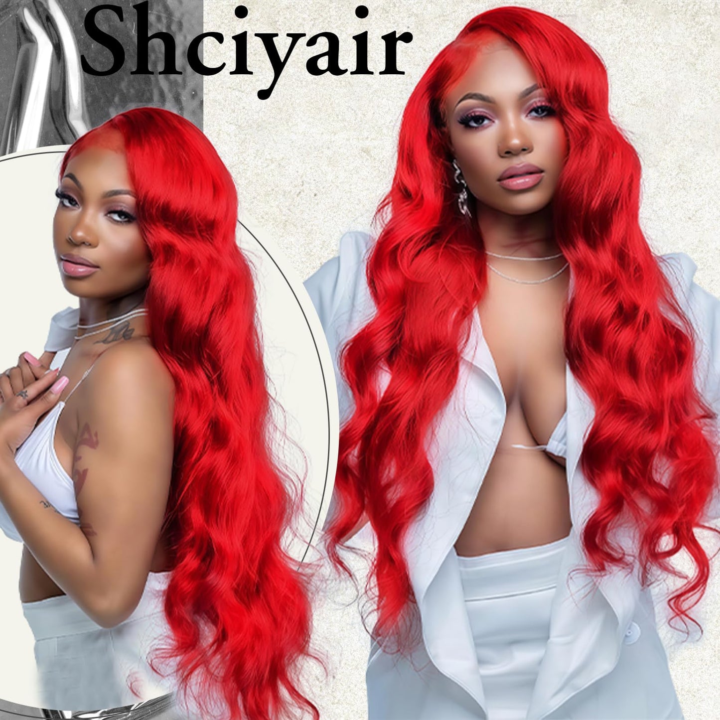 Shciyair 30 Inch Red Human Hair Wig 13x4 Body Wave Lace Front Wigs Human Hair Pre Plucked 200 Density HD Lace Frontal Wig Red Co