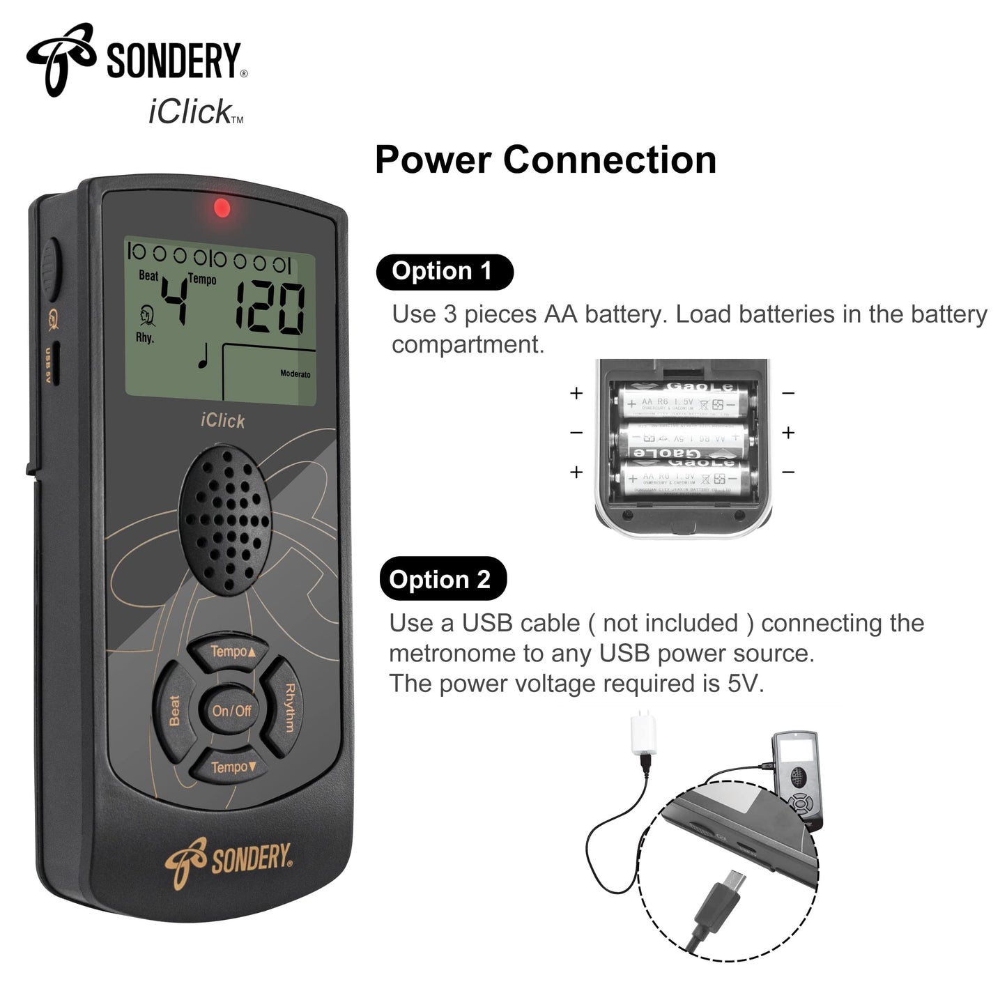 Sondery Digital Metronome For Guitar Piano Drum And All Instruments, Woman Vocal Counting Option, Direct Controls Via Buttons, E