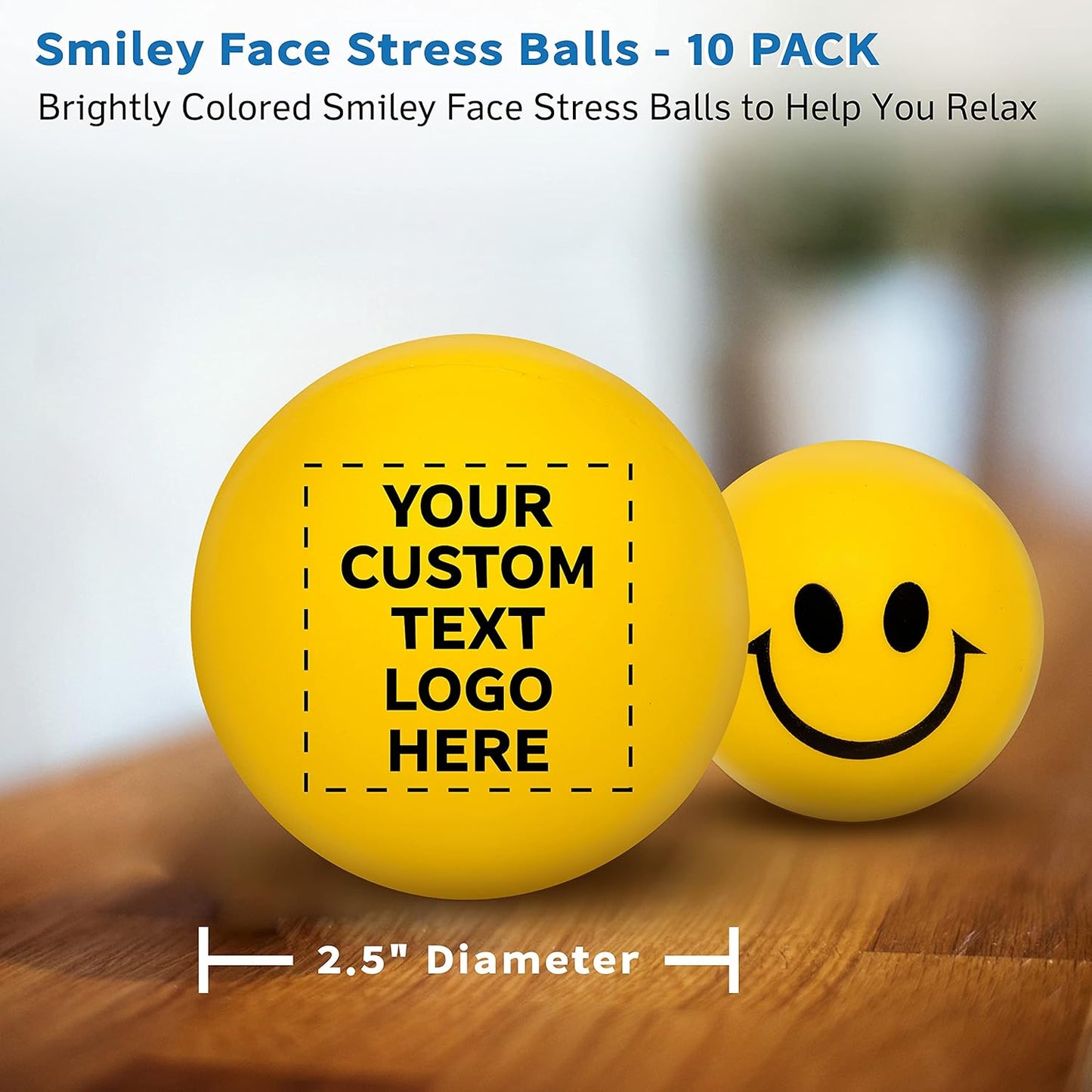 DISCOUNT PROMOS Custom Smiley Squeeze Balls Set of 10, Personalized Bulk Pack - Perfect for Promotional Giveaways - Yellow