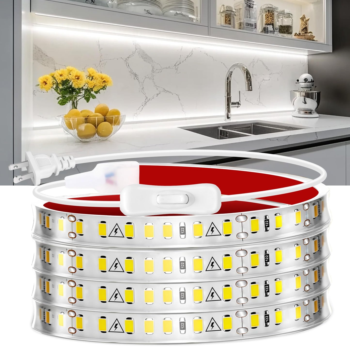 maylit Under Cabinet LED Light Bar, 6000K Cool White, 72in Wired, PCB+LED Material
