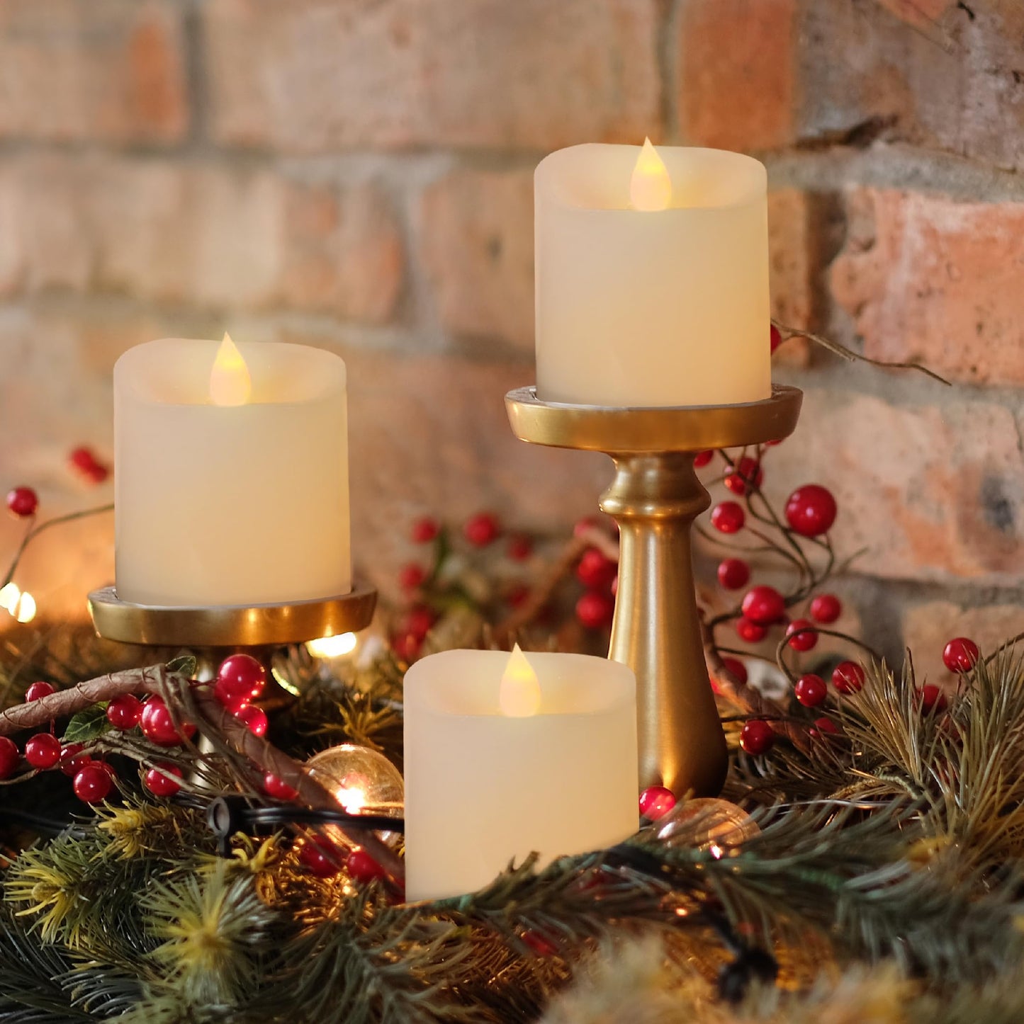 3X3 Flickering Flameless Candles Set Of 3,3 Inch Real Wax Led 600 Hours Battery Candles With Timer Remote,Control For Wedding Pa