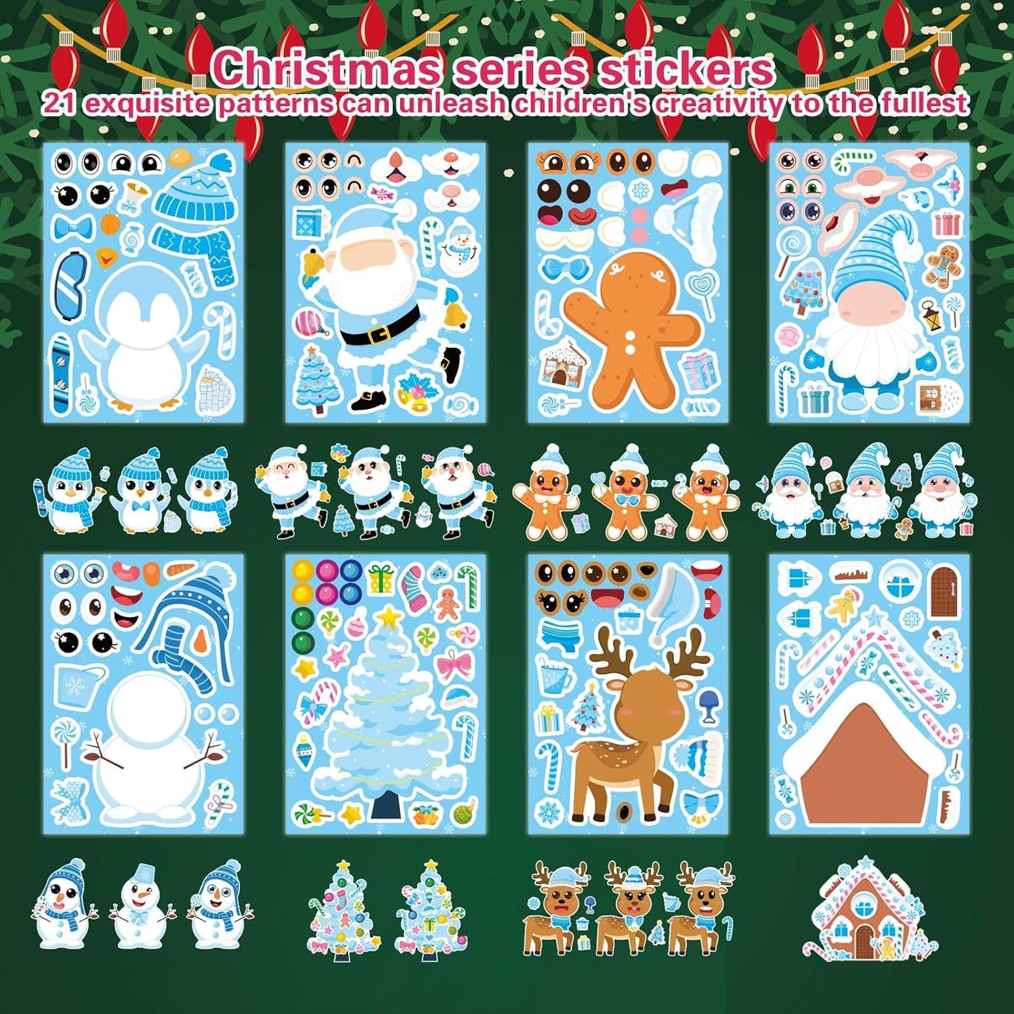 32 Sheets Make Your Own Christmas Stickers, Winter Stickers for Kids, Make a Face Sticker, Winter Holiday GIF, Xmas Party Favor Supplies Christmas Stocking Stuffer Gifts