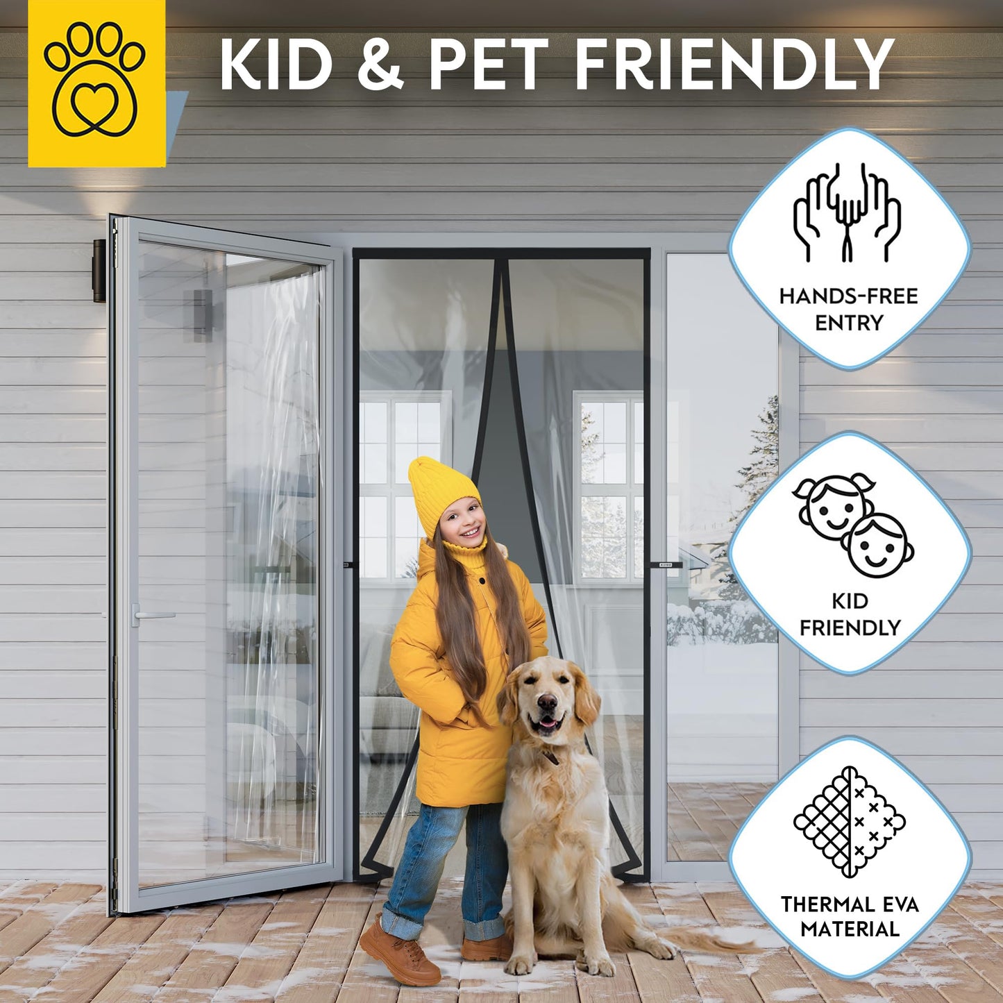 AUGO Magnetic Thermal Insulated Door Curtain - Transparent EVA Door Cover for Winter- Keeps Warm Air in and Cold Air Out - Home Winterizing Products - Patent Pending Keep Open Feature - 38 x 83 Inch