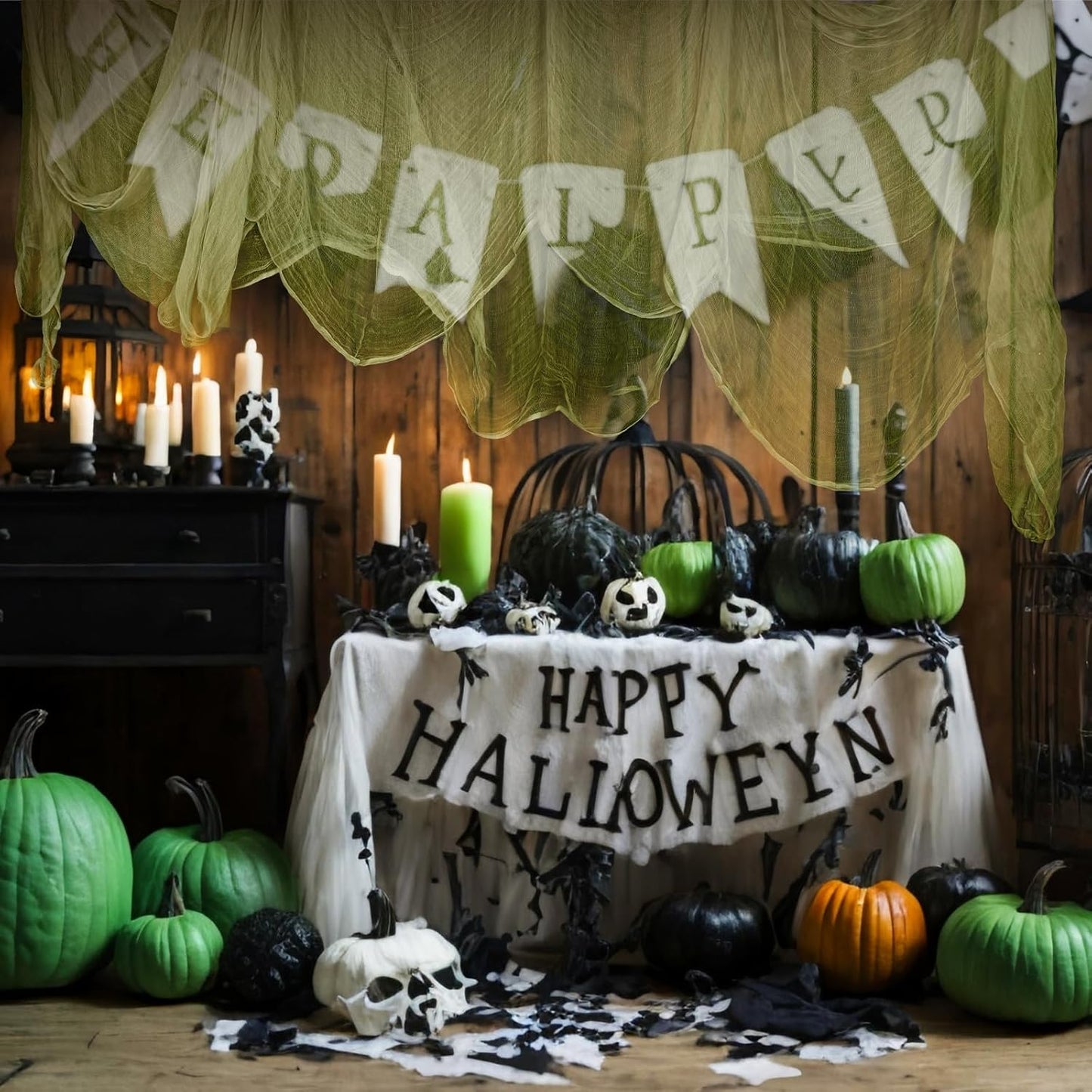 Boao Halloween Cheese cloth 70.87 x 196.85 Inch Military Green Cheesecloth Roll for Crafts Large Cotton Muslin Gauze Fabric for Halloween Outdoor & Indoor Spooky Decoration