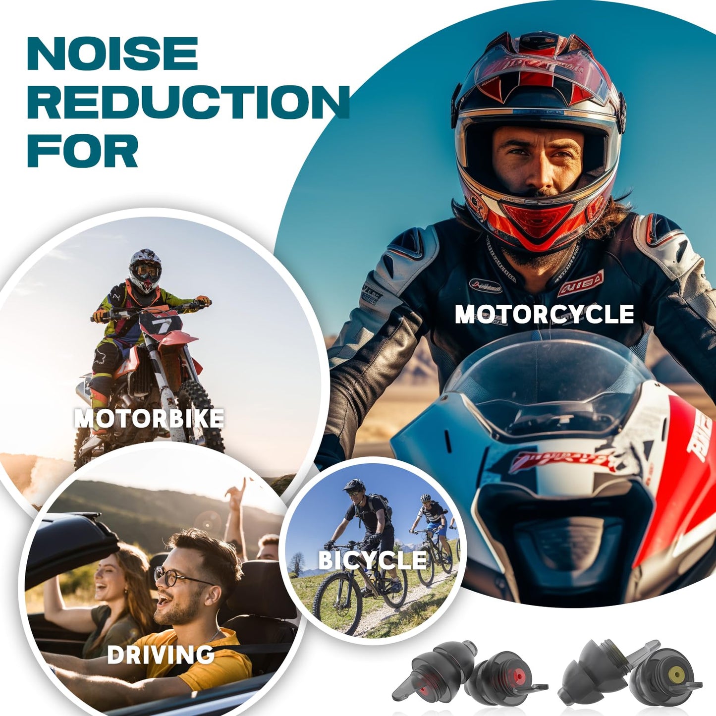 Softvox Motorcycle Ear Plugs for Wind Noise Reduction - 2 Pairs - 25dB - Motorcycle Accessories - Reusable Moto Earplugs, Soft Comfortable Hearing Protection for Motorbike, Touring, Racing, Riding