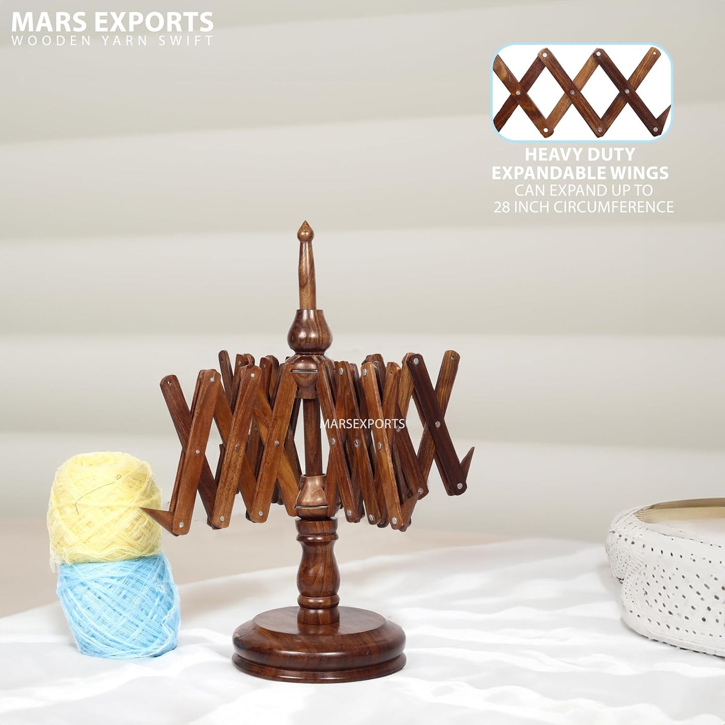 Mars Exports HandCrafty Wooden Swift for Knitting & Crochet Hooks – Hand Operated Large Ball Winder (Rosewood)