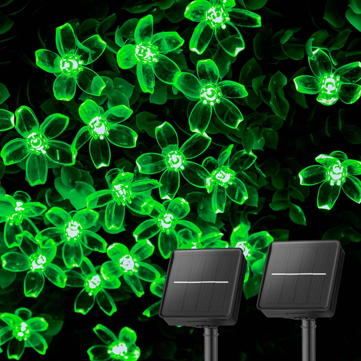 Brightown Solar Flower String Lights, 120 LED, 52FT, Waterproof, 2 Pack, Green for Garden, Yard, Patio, Wedding Decor