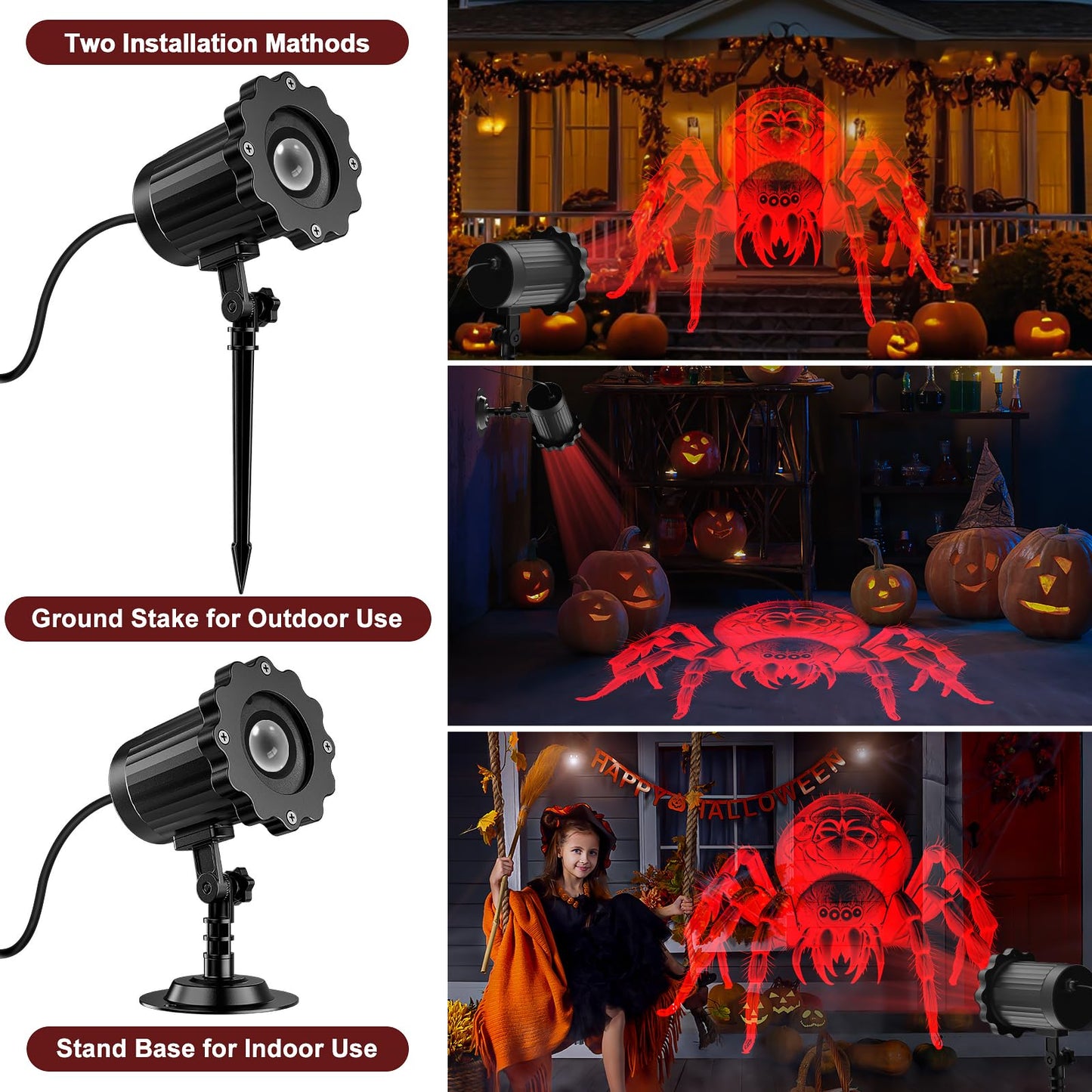 Halloween Projector Lights Outdoor Indoor - 3D Dynamic Halloween Decorations  Waterproof Holiday Light For Window  Wall Cemetery  Holiday Decor-Spider